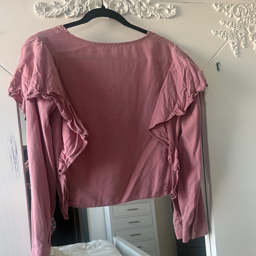 Zara Pink Ruffle Button Blouse - Picture 3 of 5